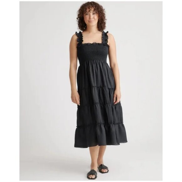 Quince Dresses & Skirts - Quince 100% European Linen Smocked Black Midi Dress Size Large